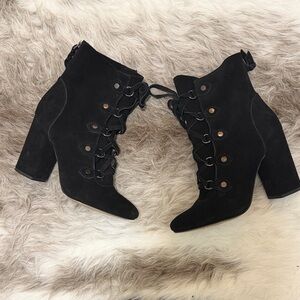 Splendid Rosa Black Suede Lace-Up Ankle Boots